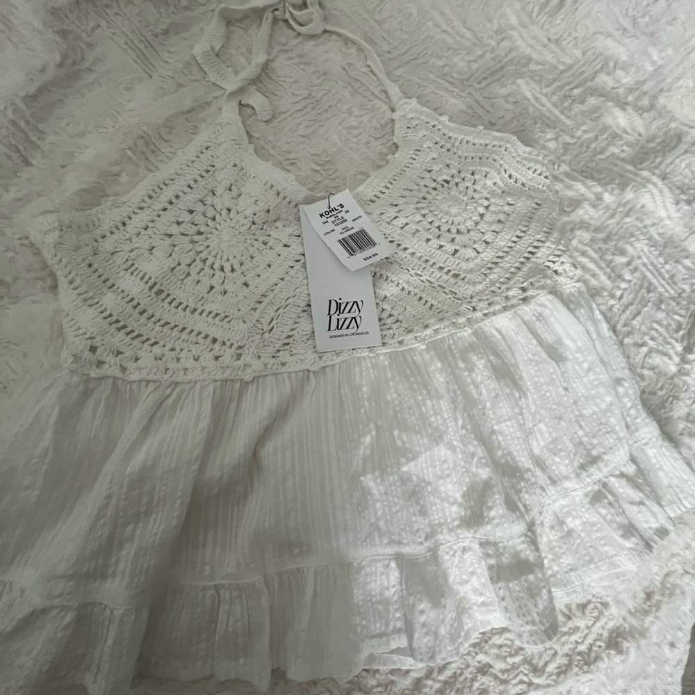Dizzy Lizzy xl white halter top Crochet Blouse